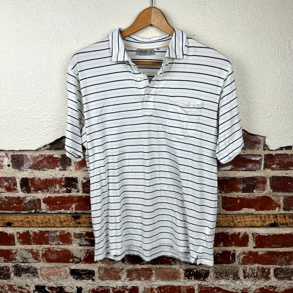 Tasc Performance Shirt Medium Black Yellow Stripe Short Sleeve Polo Lightweight